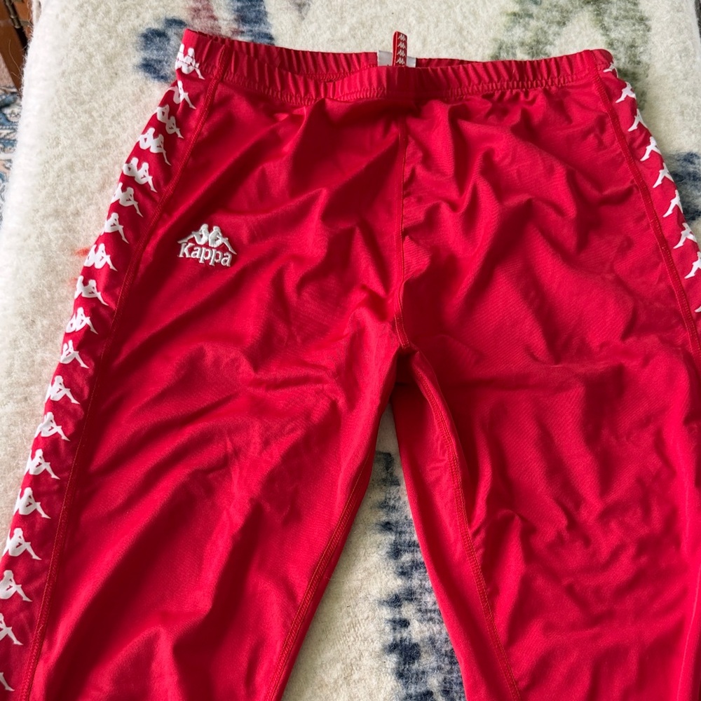 Kappa Womens Red Track Pants with Side Logo Tape- large